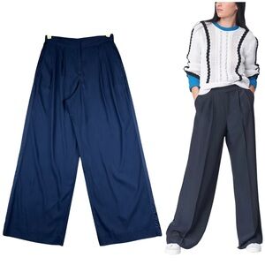 RAG & BONE Luca Sateen High Rise Pleated Wide Leg Pants Size 4 Pleated Navy